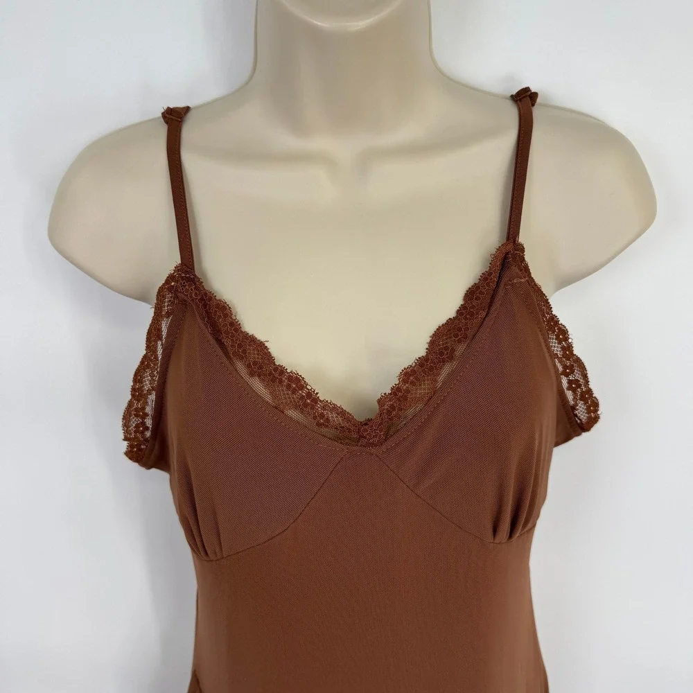 Shein Asymmetrical Fairy Dress Womens Large Brown Ruffle Layered Lace Trim